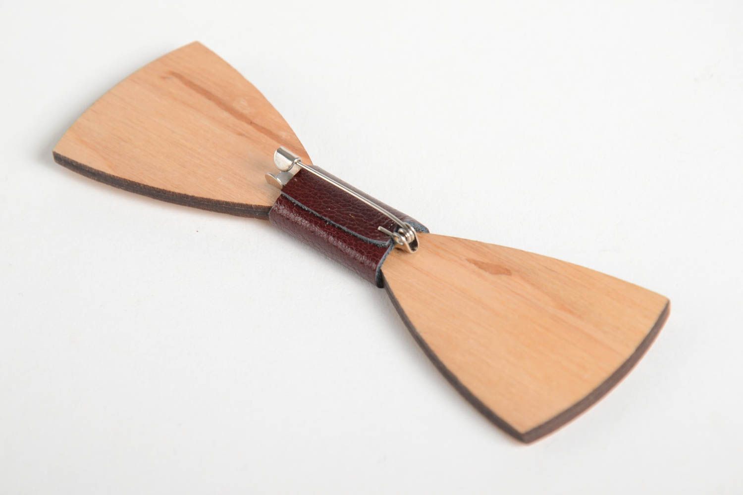 Handmade elegant bow tie stylish wooden brooch light designer accessory photo 3