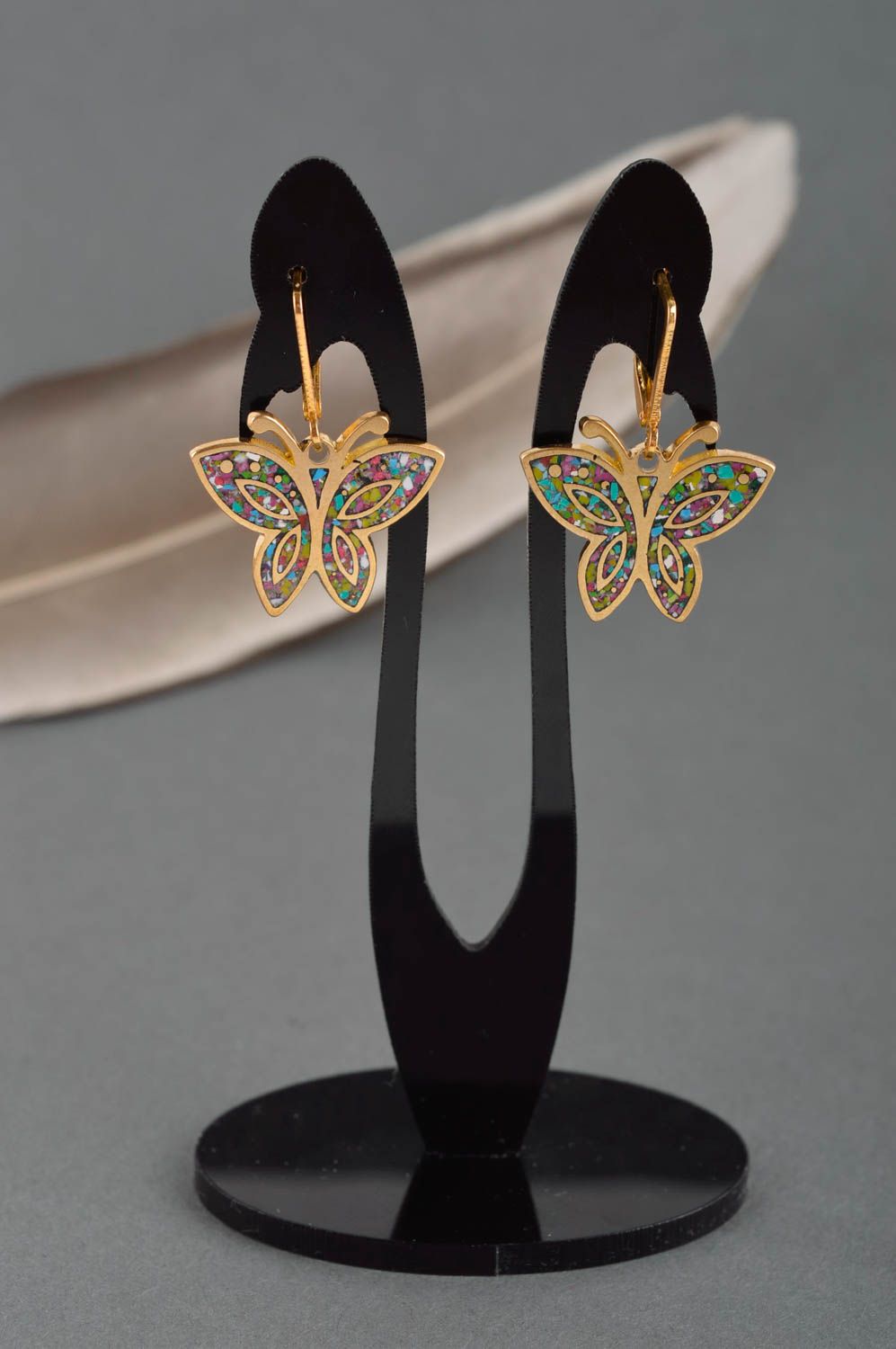 Handmade brass interesting earrings unusual long earrings designer jewelry photo 1
