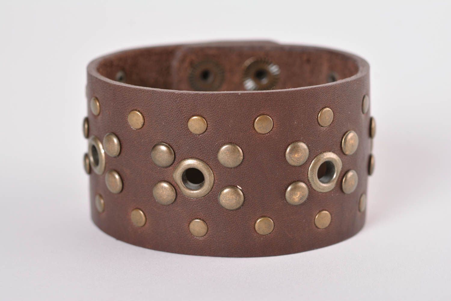 Handmade designer leather bracelet wide wrist bracelet accessory with rivets photo 1