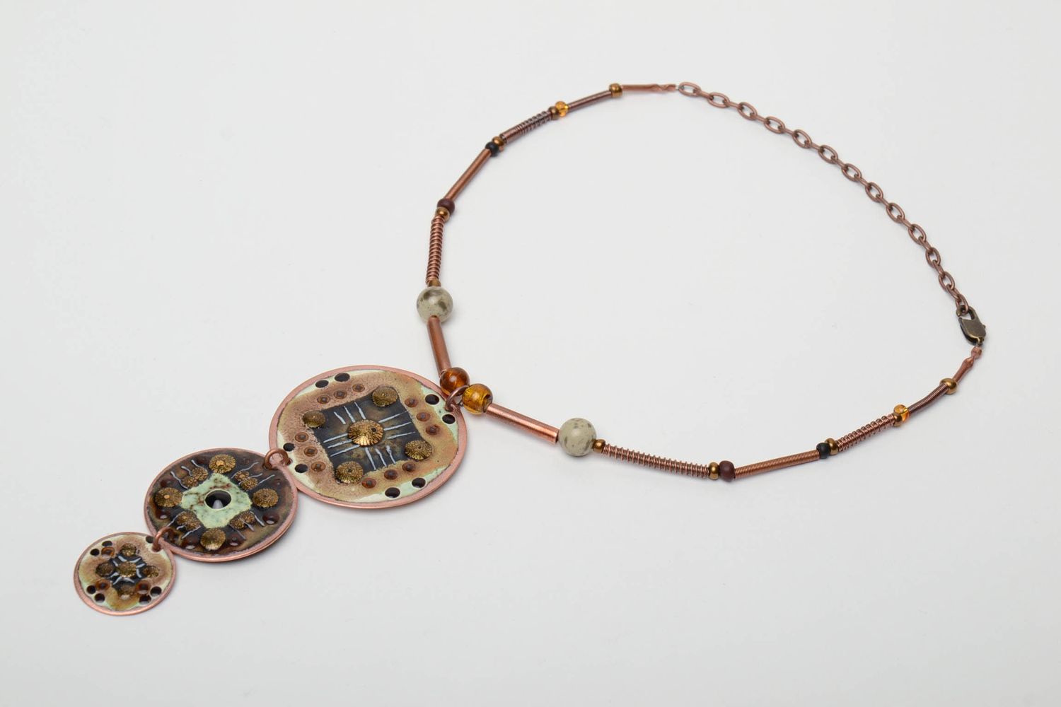 Handmade copper necklace painted with enamels photo 3