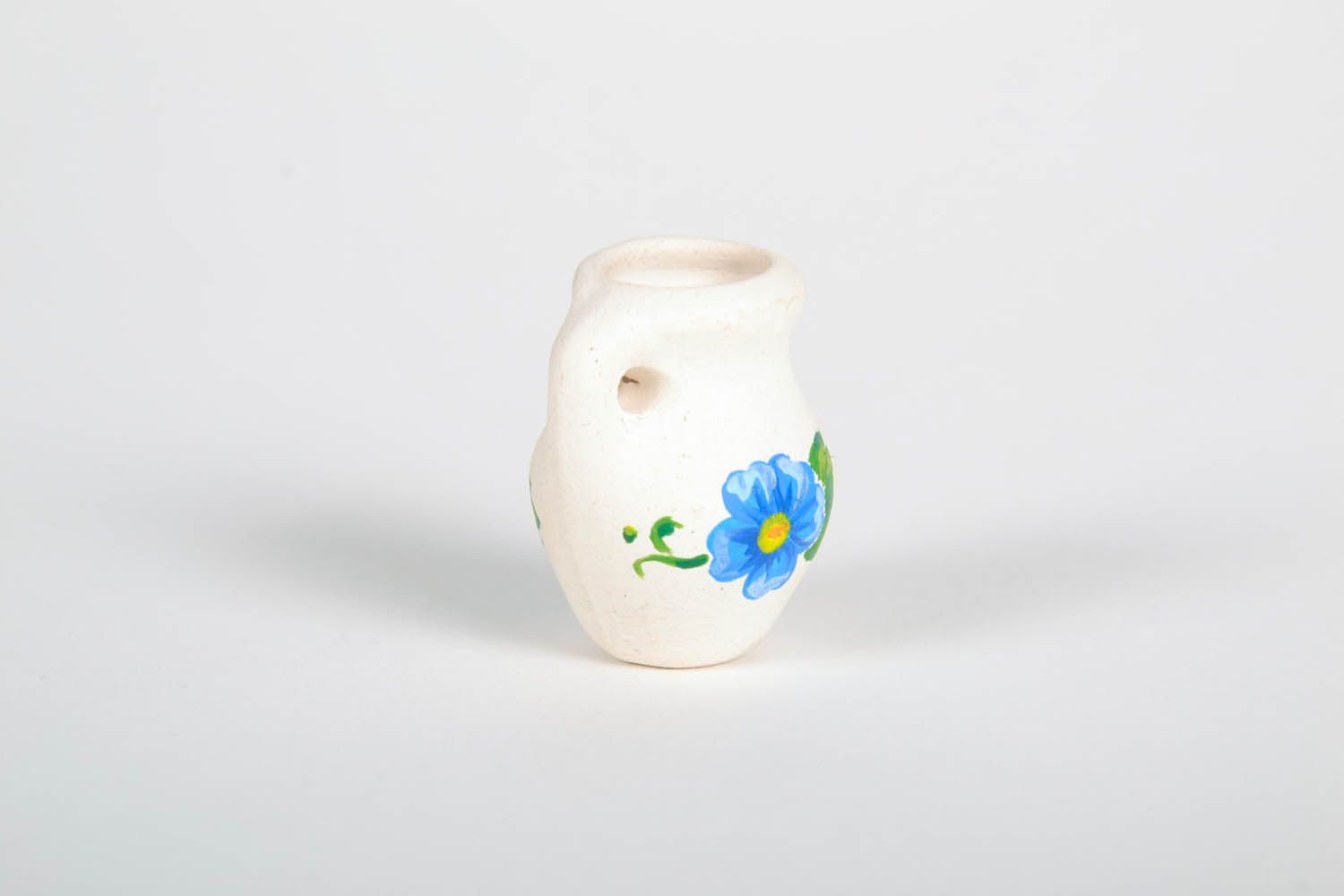 Little tiny 1,2 inches tall clay pitcher with blue flower picture 0,02 lb photo 5
