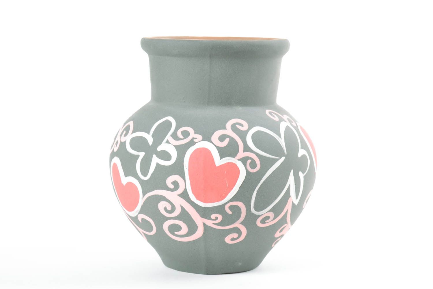 Keramik Krug mit Herzen- und Blumen-Motiv foto 3