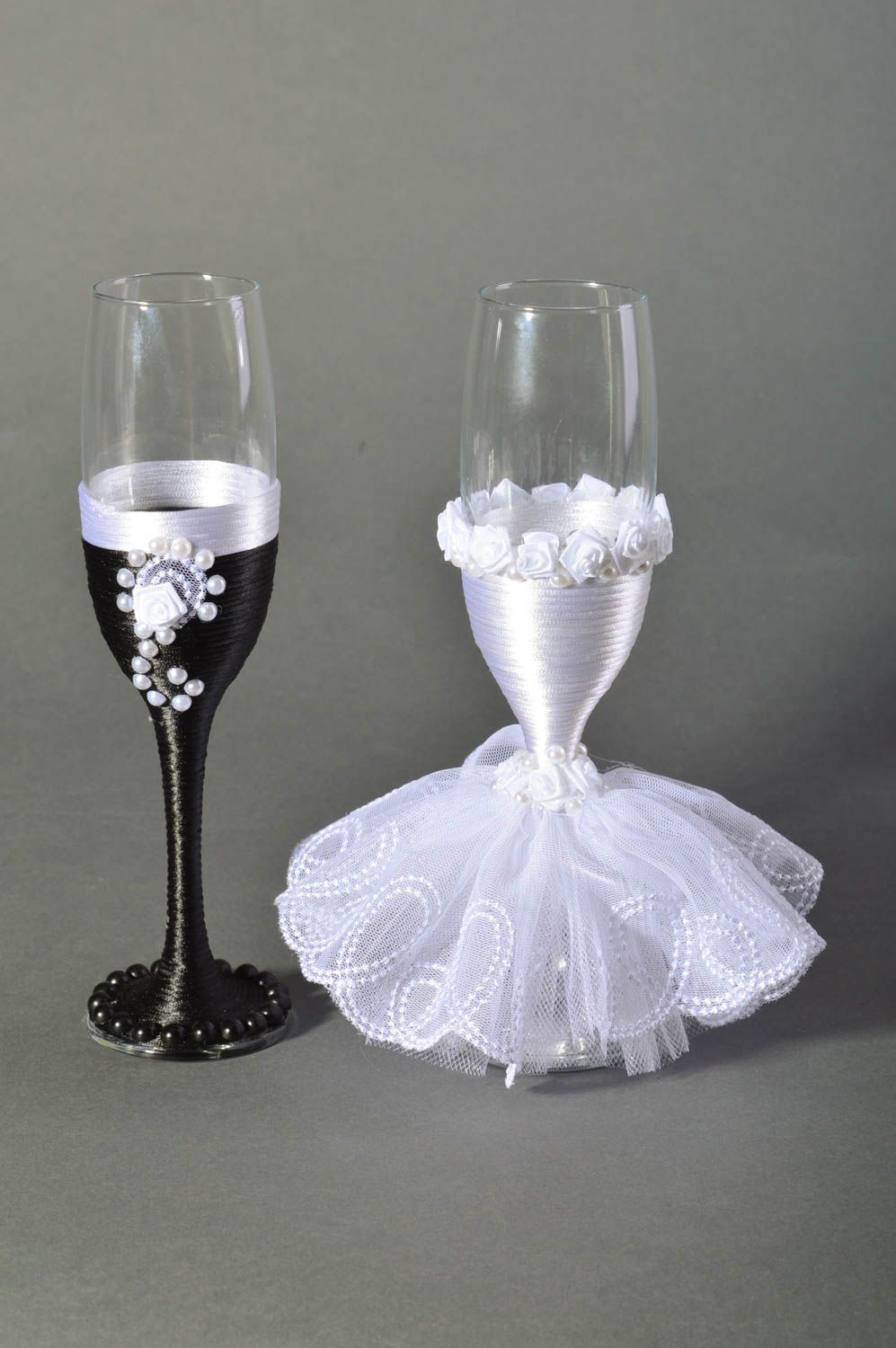 Handmade glasses for the wedding for the bride and groom black and white 2 pieces 250 ml photo 5