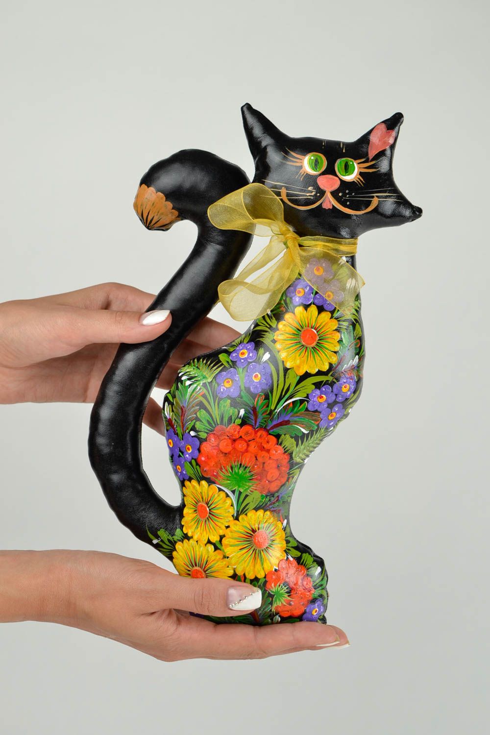 Handmade unusual soft toy beautiful interior toy black painted cat toy photo 2