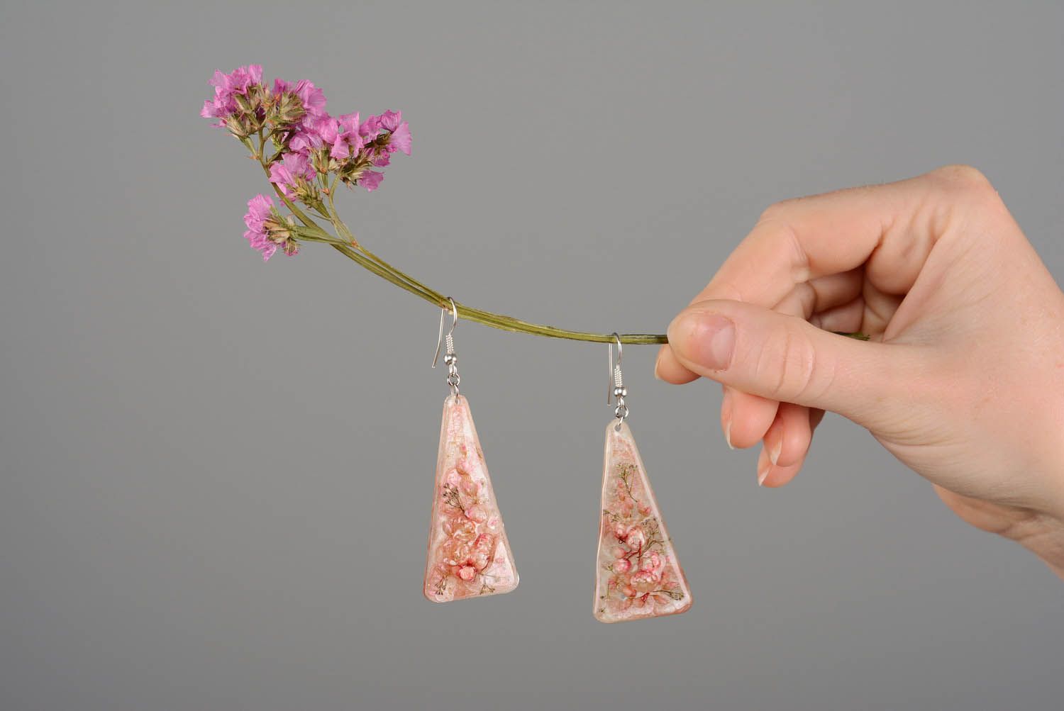 Earrings made of flowers and epoxy resin photo 2
