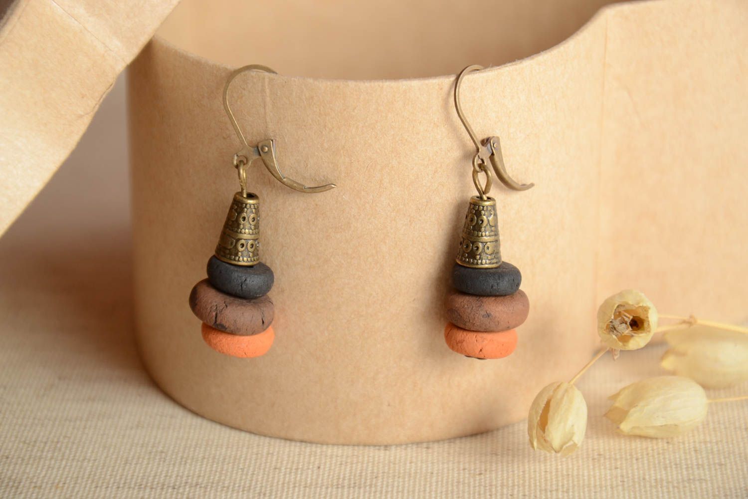 Beautiful handmade ceramic ball earrings clay bead earrings accessories for girl photo 1