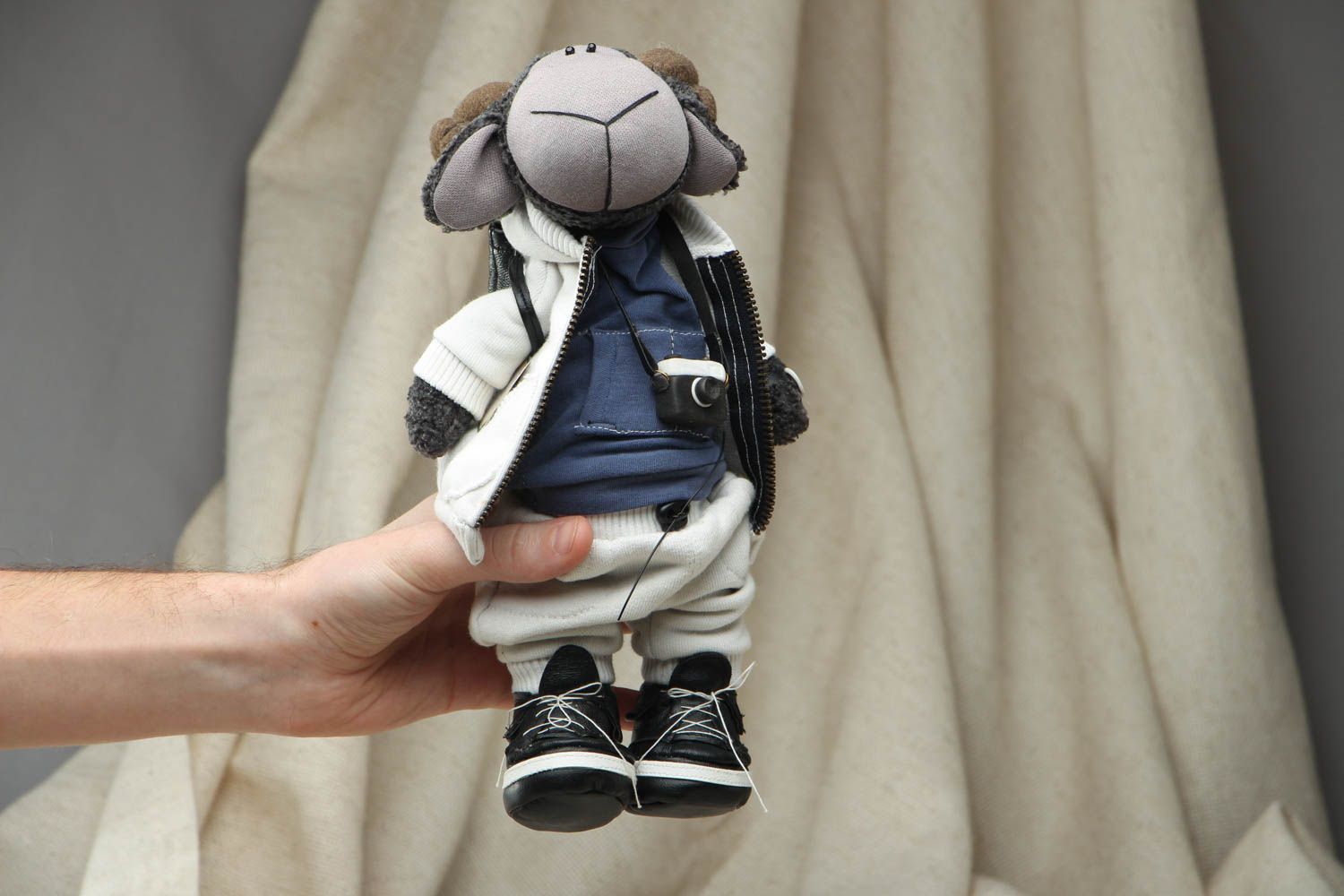 Designer fabric toy Lamb with Photo Camera photo 4