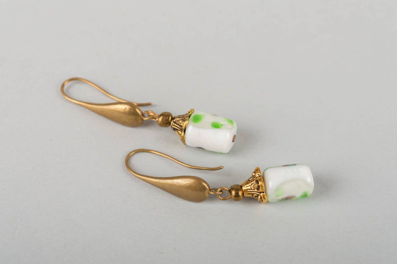 Elegant stylish unusual handmade earrings made of Murano glass and brass photo 5