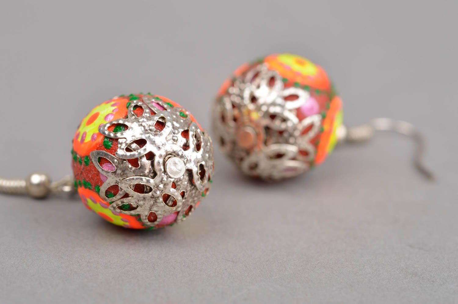 Stylish handmade dangle earrings wooden ball earrings costume jewelry designs photo 5