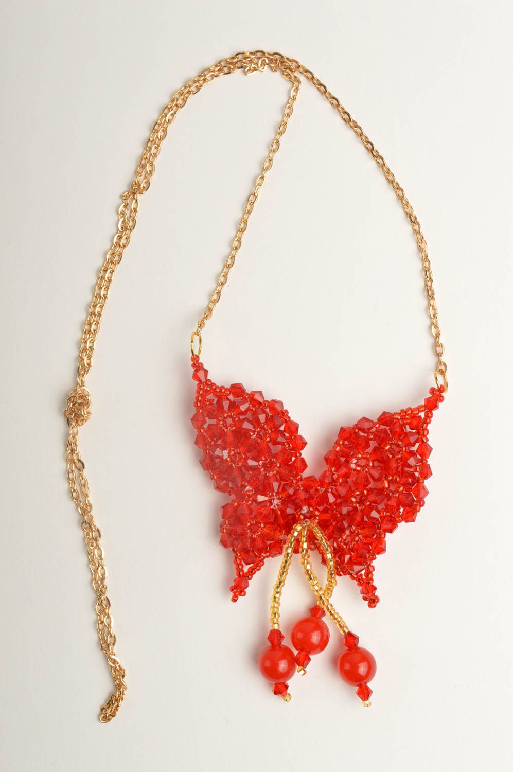 Red handmade beaded pendant necklace fashion accessories necklace design photo 5