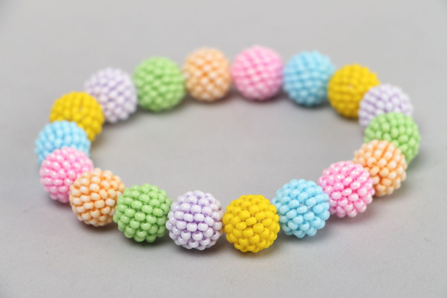 Colorful handmade stretch wrist bracelet woven of Czech beads for girls  photo 1