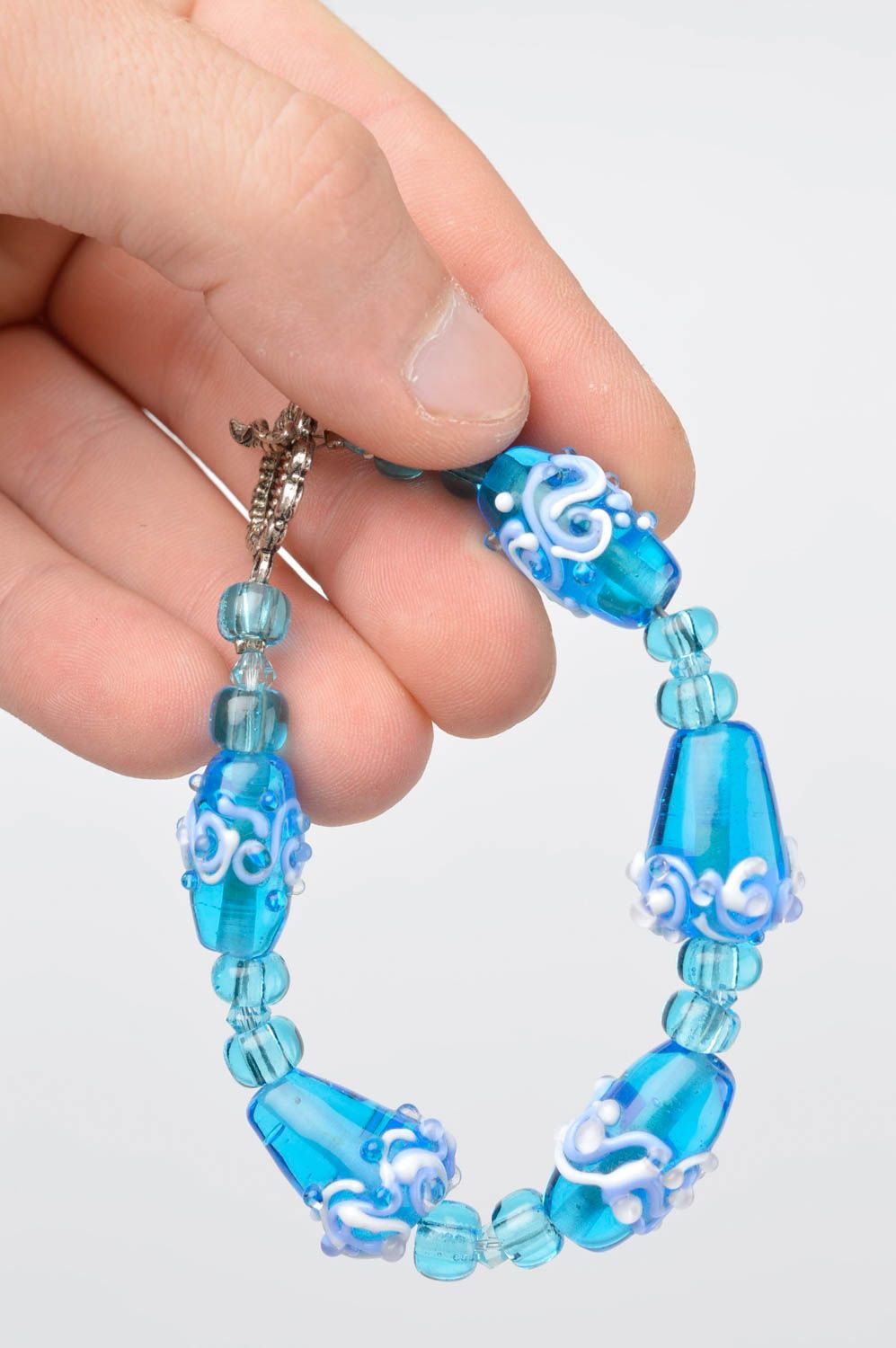 Bracelet verre Bijou fait main Accessoire femme bleu beau original mignon photo 3