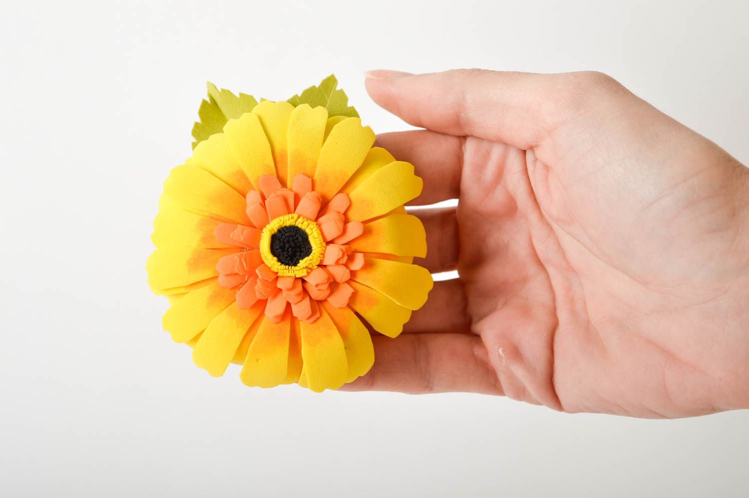 Élastique à cheveux fait main Accessoire cheveux fleur jaune Cadeau femme photo 5