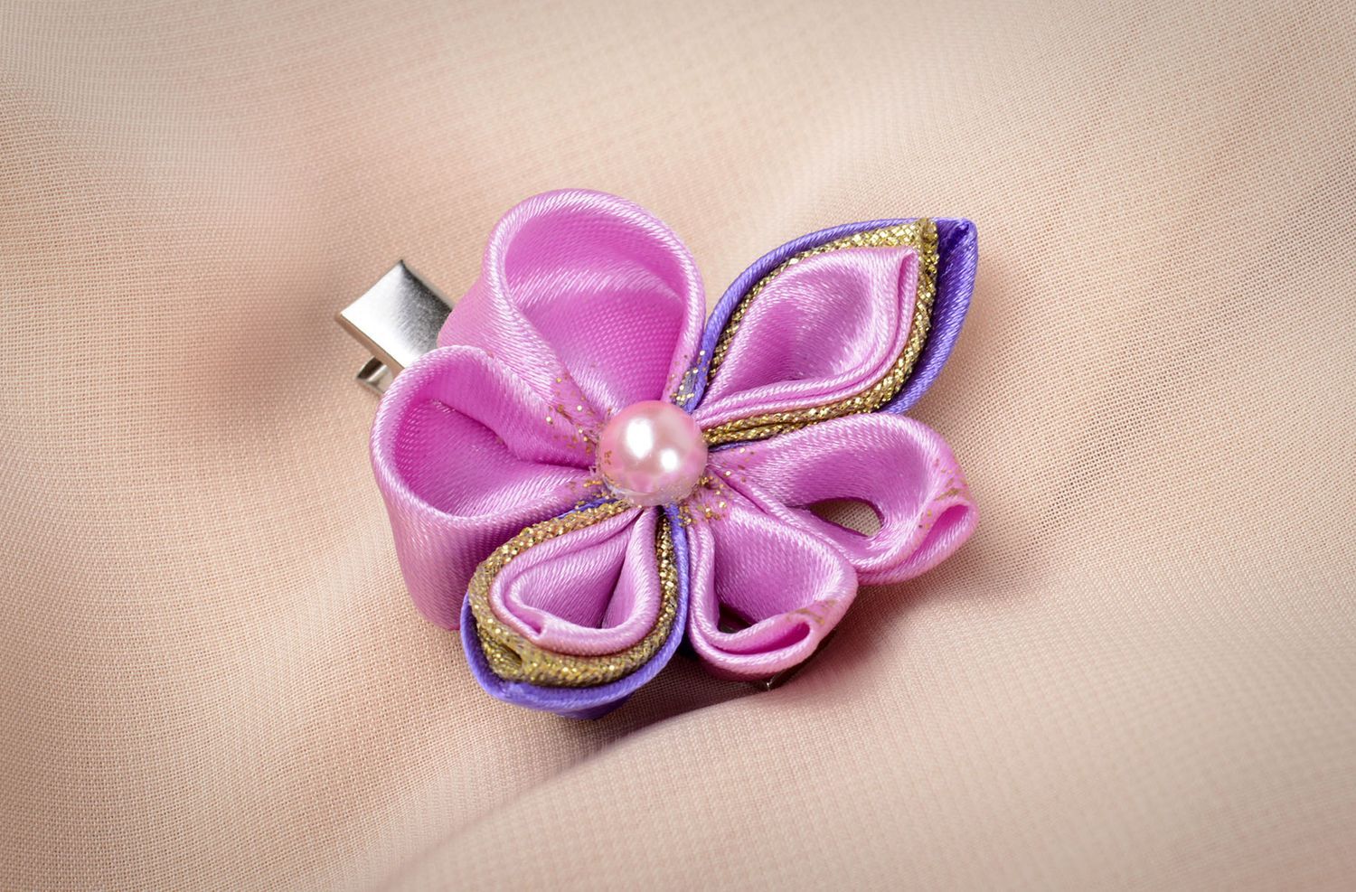 Украшение ручной работы фиолетовая заколка с цветком аксессуар для волос фото 5