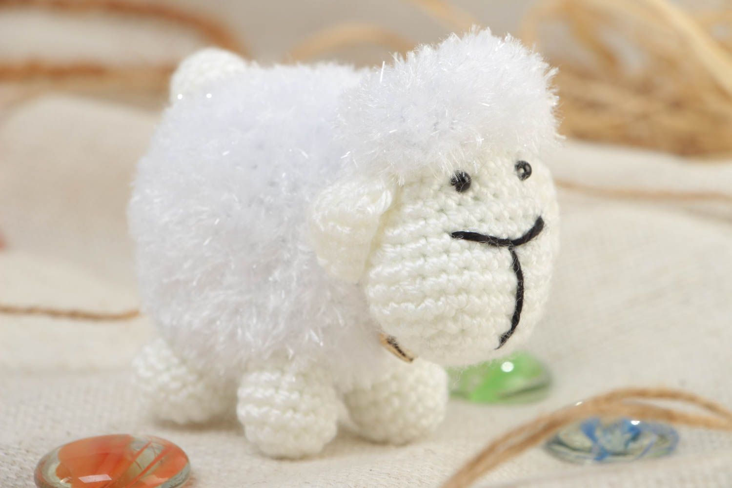 Handmade decorative beautiful crocheted toy for children white lamb photo 1
