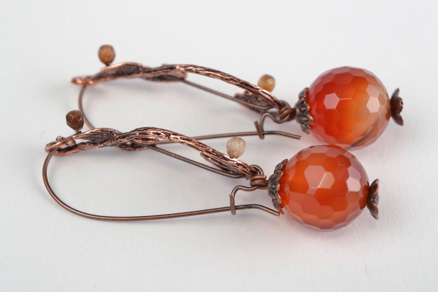 Stylish designer handmade fancy metal earrings with natural brown agate stone photo 5