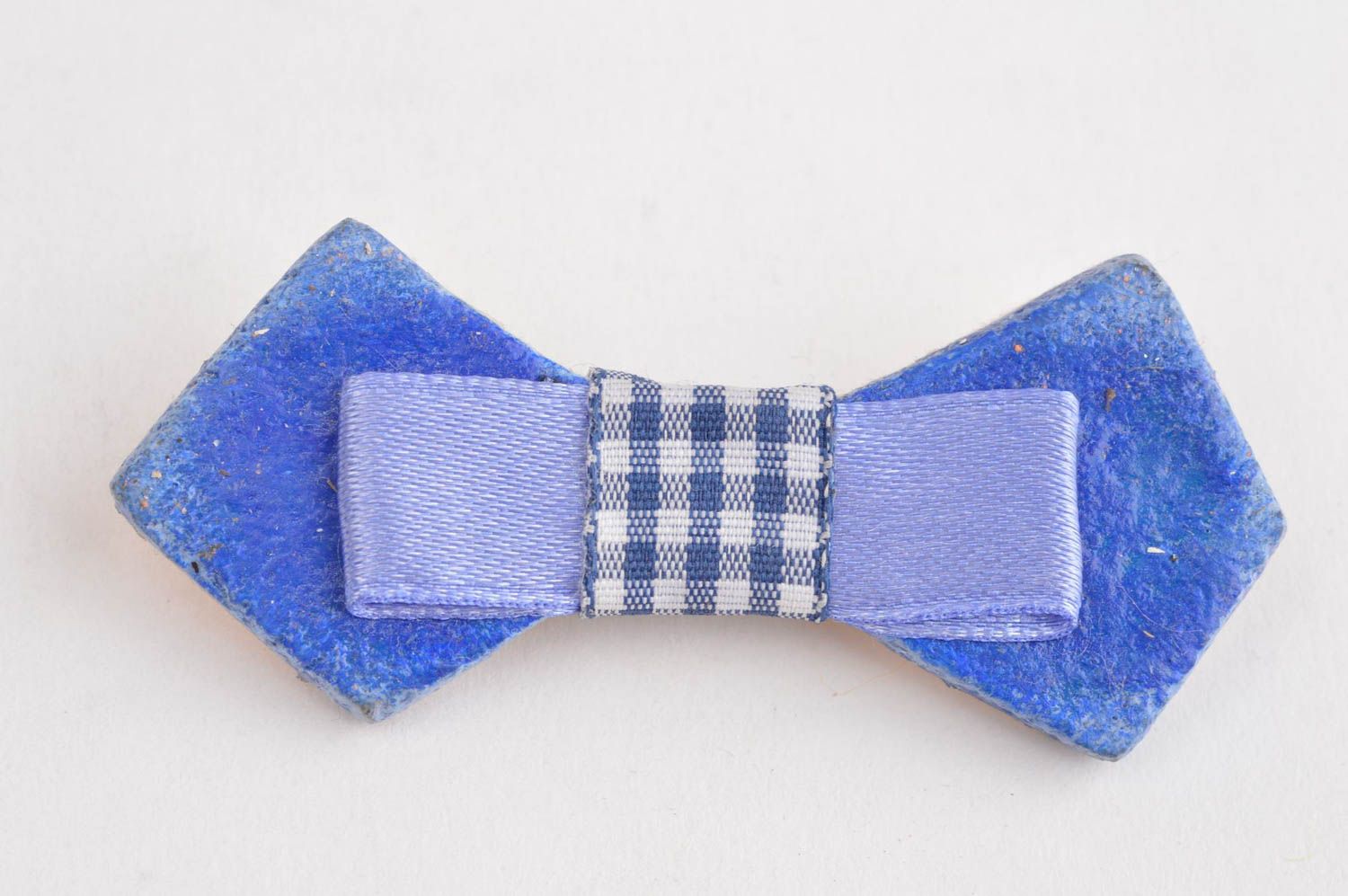 Handmade accessories cold porcelain badge blue bow brooch polymer clay jewelry   photo 2