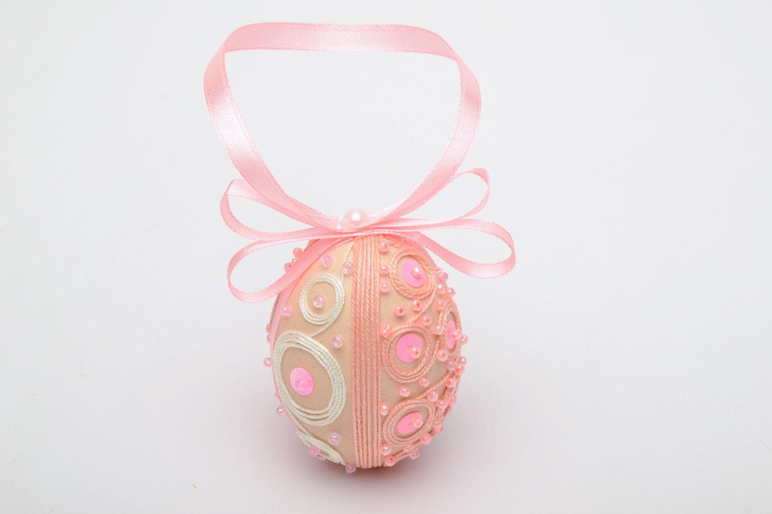 Интерьерная подвеска в виде яйца розовая нежная  фото 2