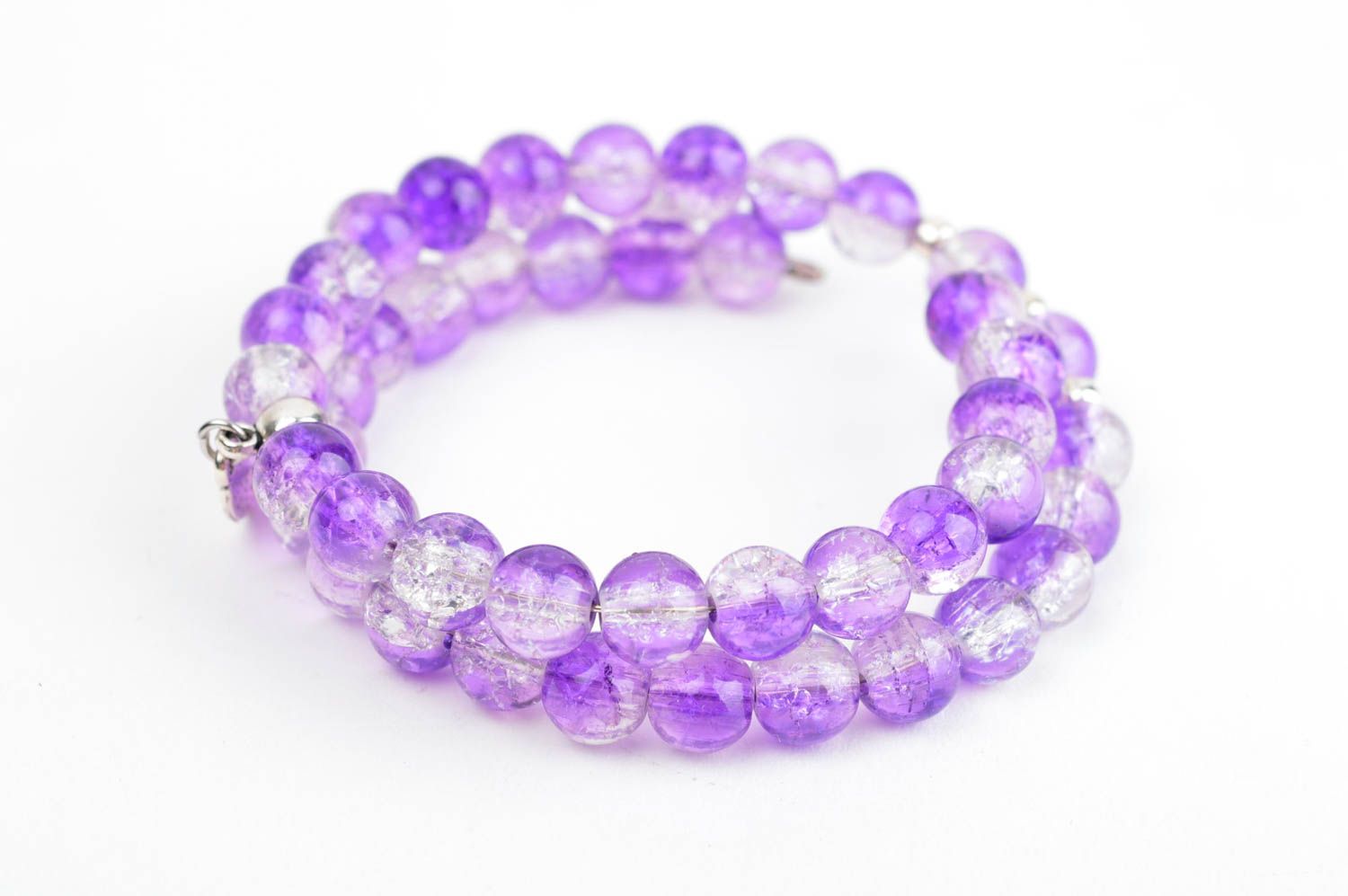 Bracelet en perles de verre Bijou fait main violet 2 rangs Cadeau femme photo 3