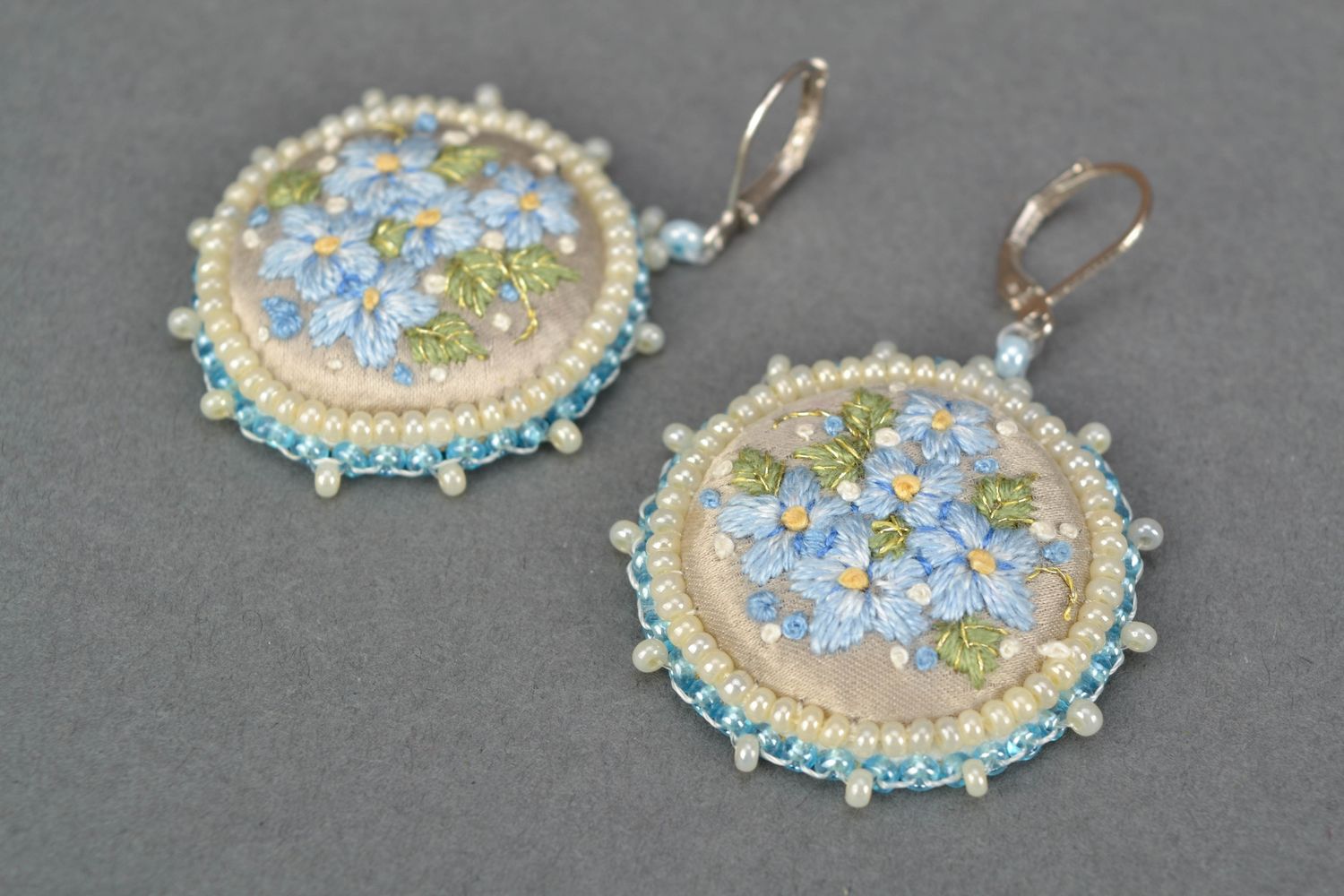 Round earrings with embroidery and seed beads photo 4