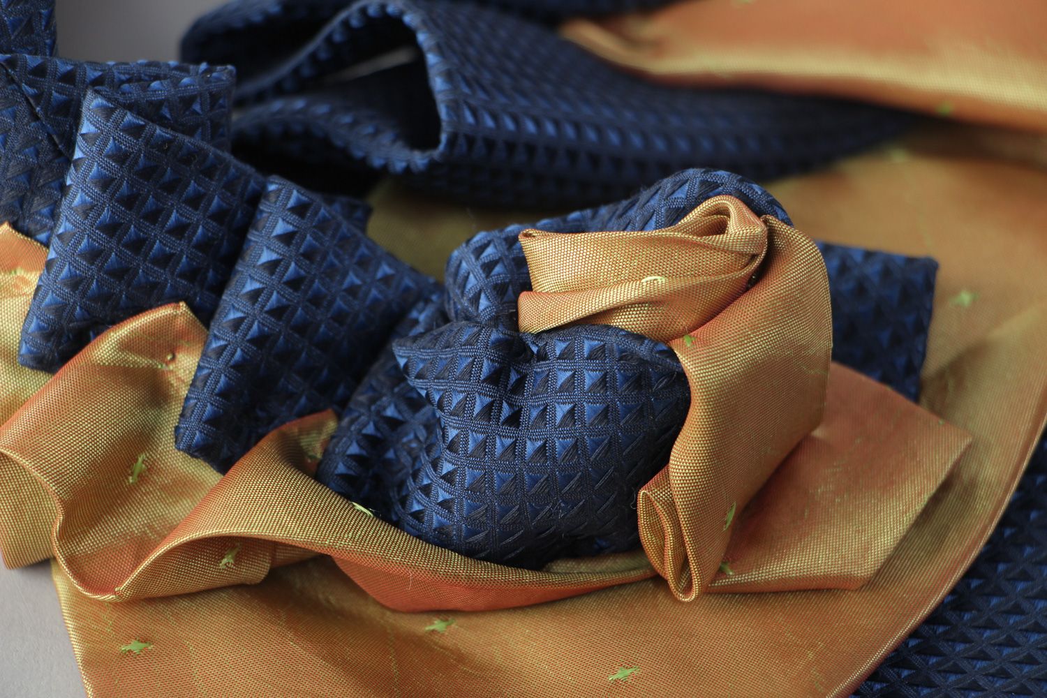 Handmade women's decorative fabric collar necklace sewn of men's ties photo 4