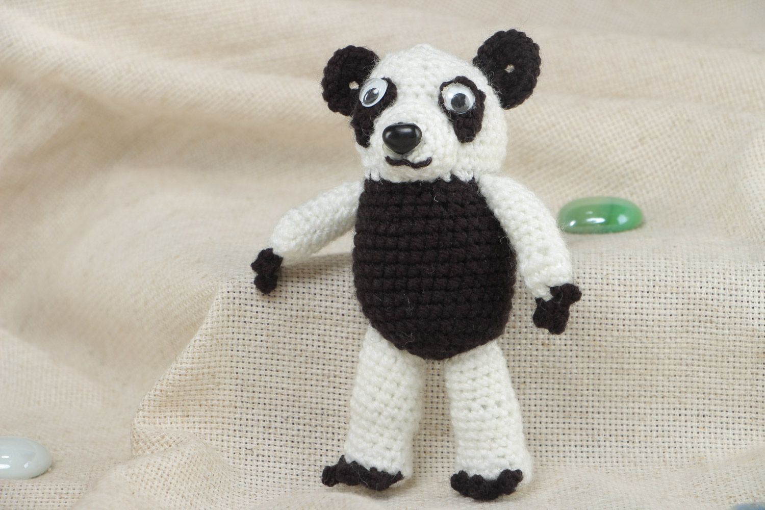 Black and white handmade soft crochet toy panda for children photo 1