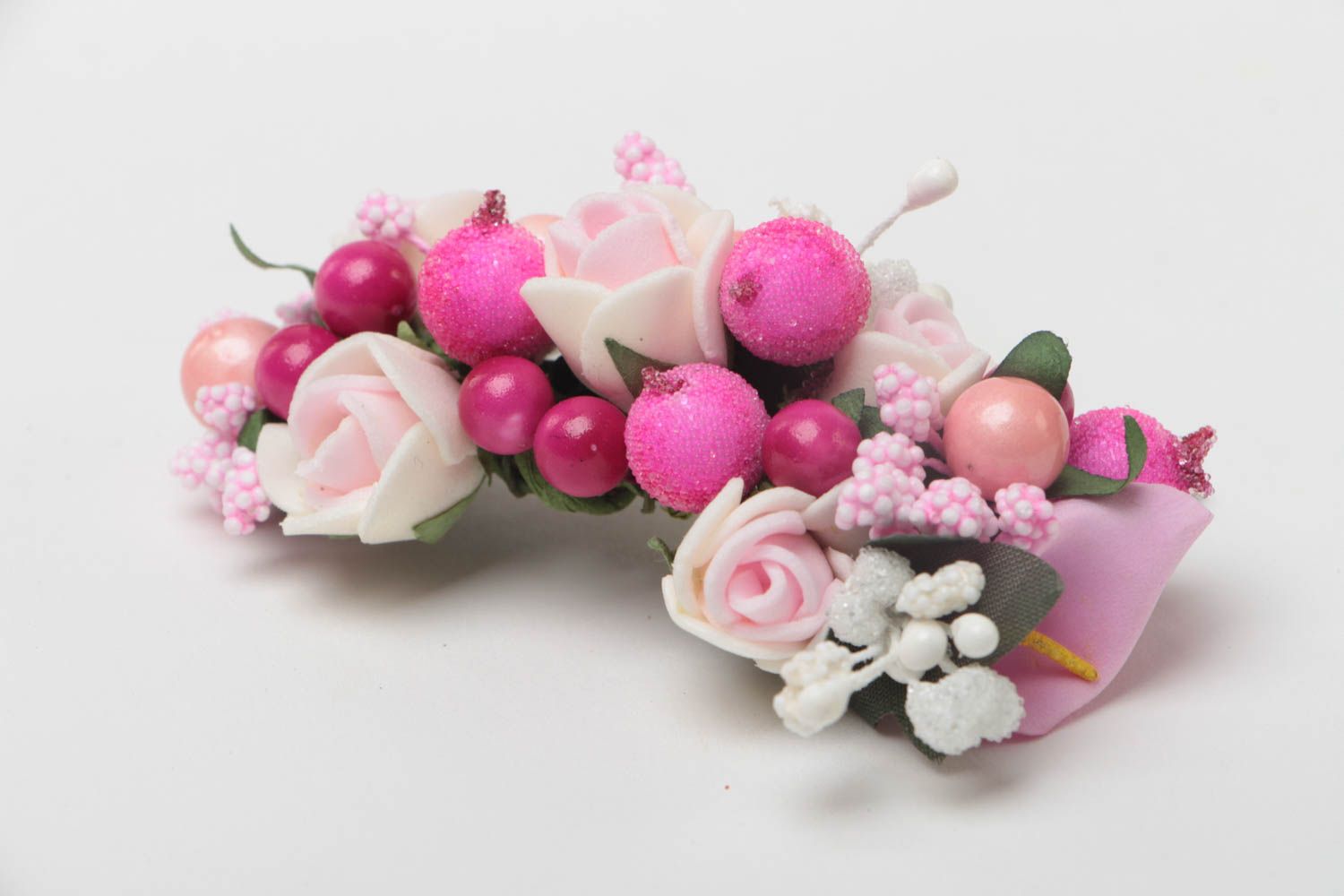 Joli peigne à cheveux floral rose original accessoire fait main pour femme photo 3