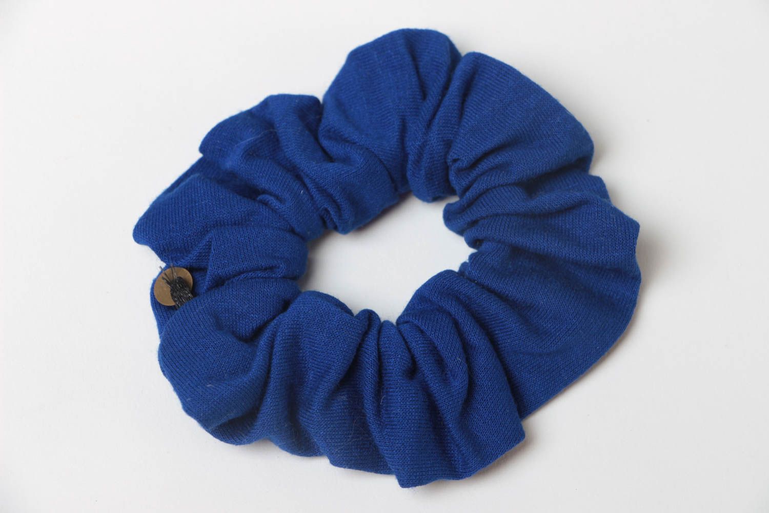 One colored dark blue handmade decorative fabric hair tie of laconic design photo 2