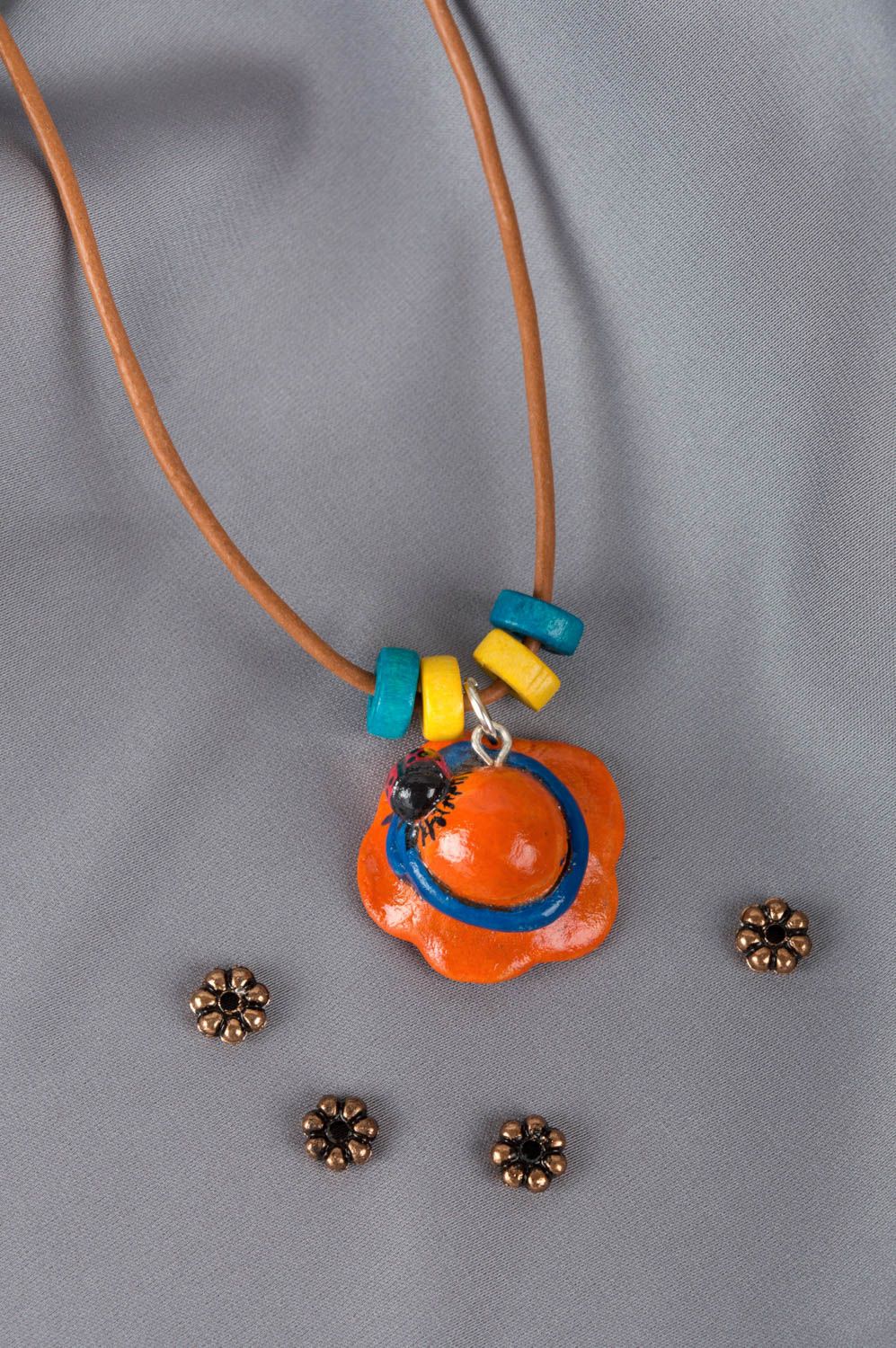 Handmade stylish pendant unusual painted jewelry designer cute accessories photo 1