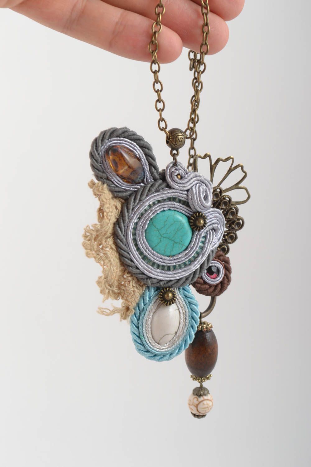 Handmade pendant soutache pendant designer pendant unusual gift for women photo 6