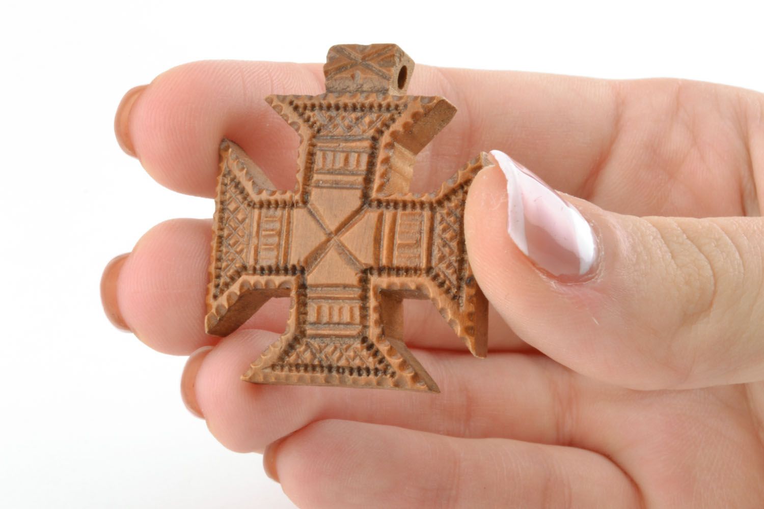 Wooden craved cross necklace photo 5