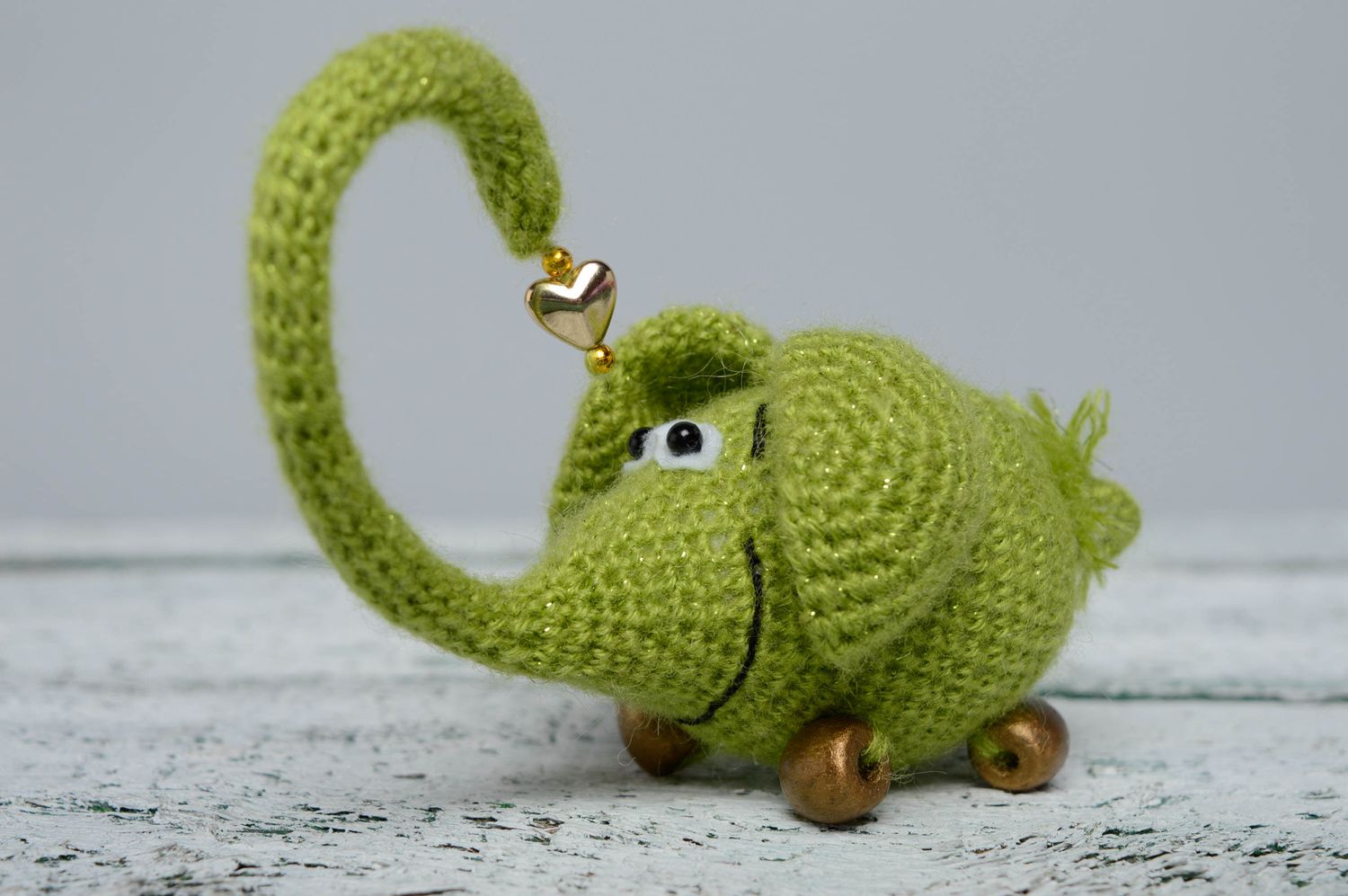 Jouet mou Éléphant vert tricoté photo 1