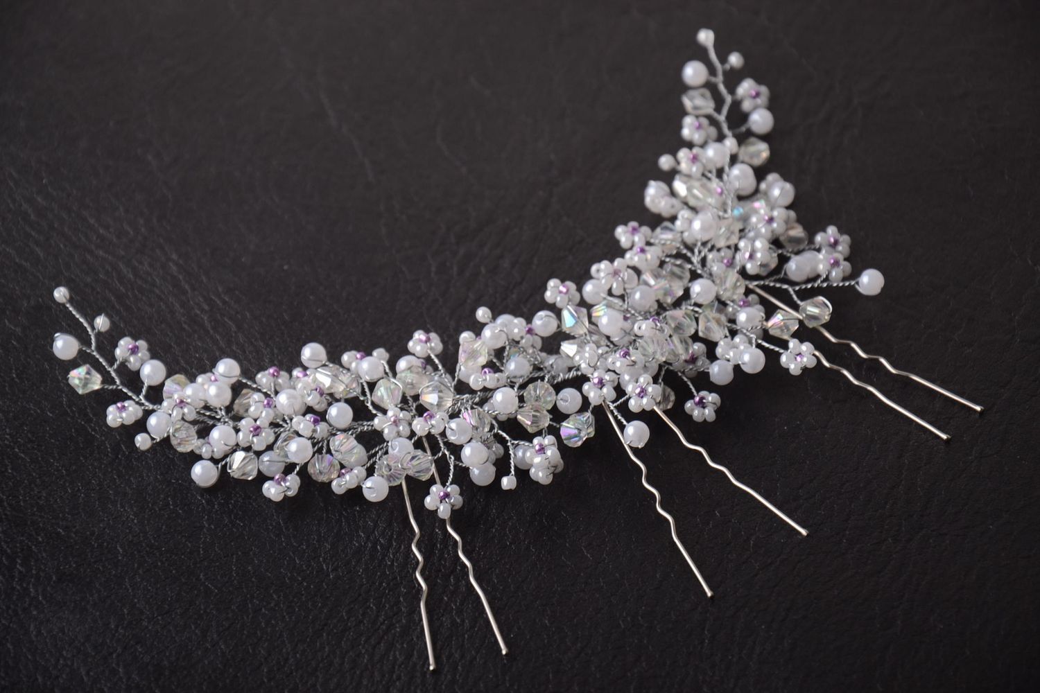 Handmade white accessory stylish wedding hair pin beaded cute hair pin photo 1