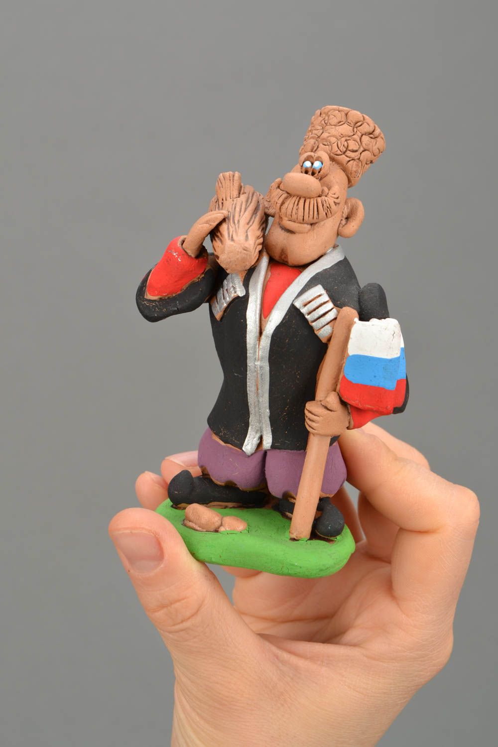Homemade clay statuette Cossack with Club photo 2