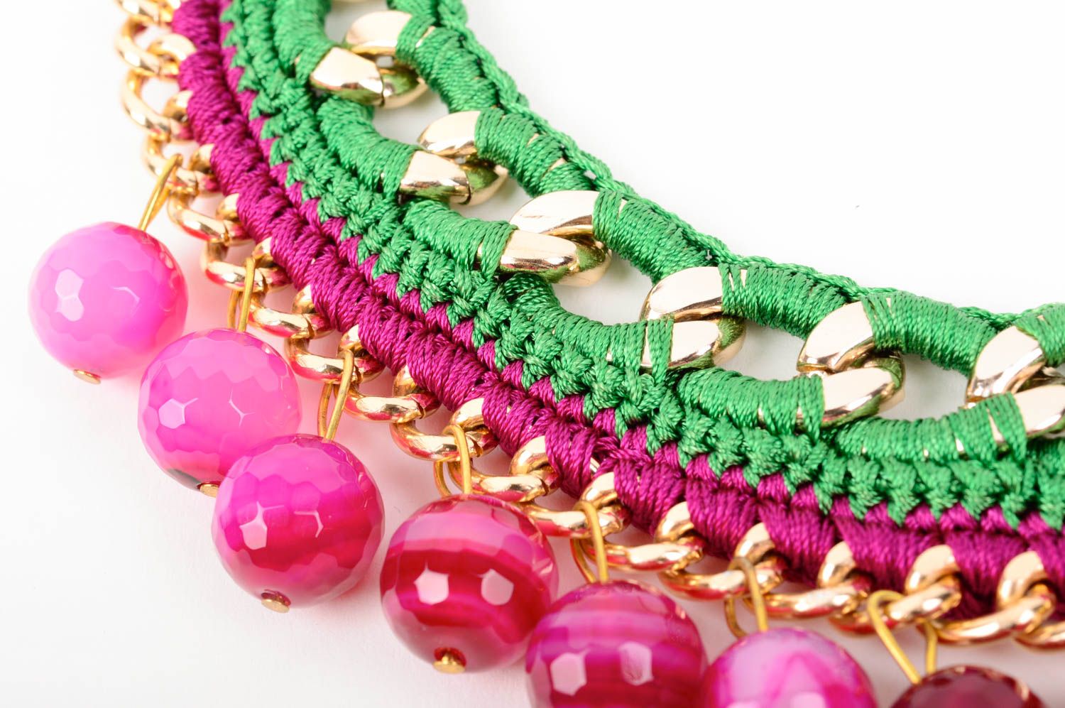 Handmade Damen Collier Modeschmuck Halskette Geschenk für Frauen rosa grün foto 3