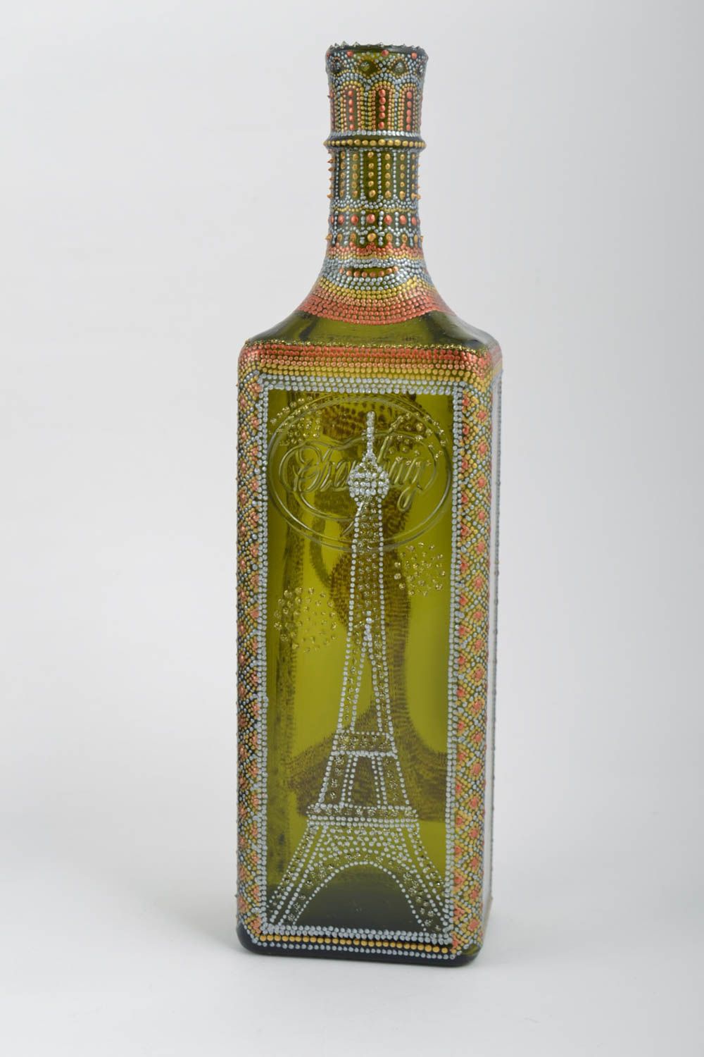 Bemalte Glas Flasche handmade dekorative Flasche Haus Deko 1 L Französin  foto 2