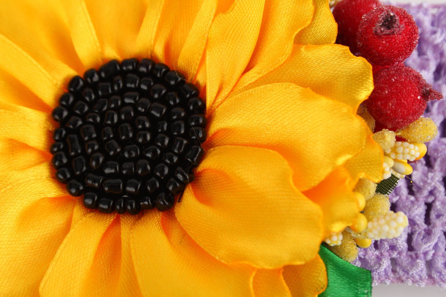 Handgemachter Schmuck Haarband mit Blumen Accessoire für Haare mit Sonnenblume foto 4