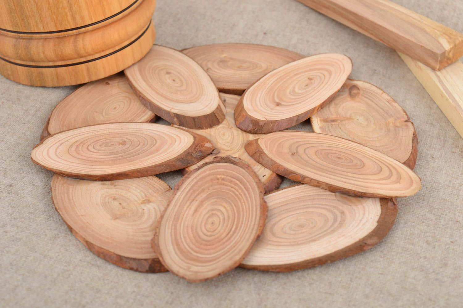 Handmade decorative eco friendly larch wood trivet for hot pots and cups  photo 1