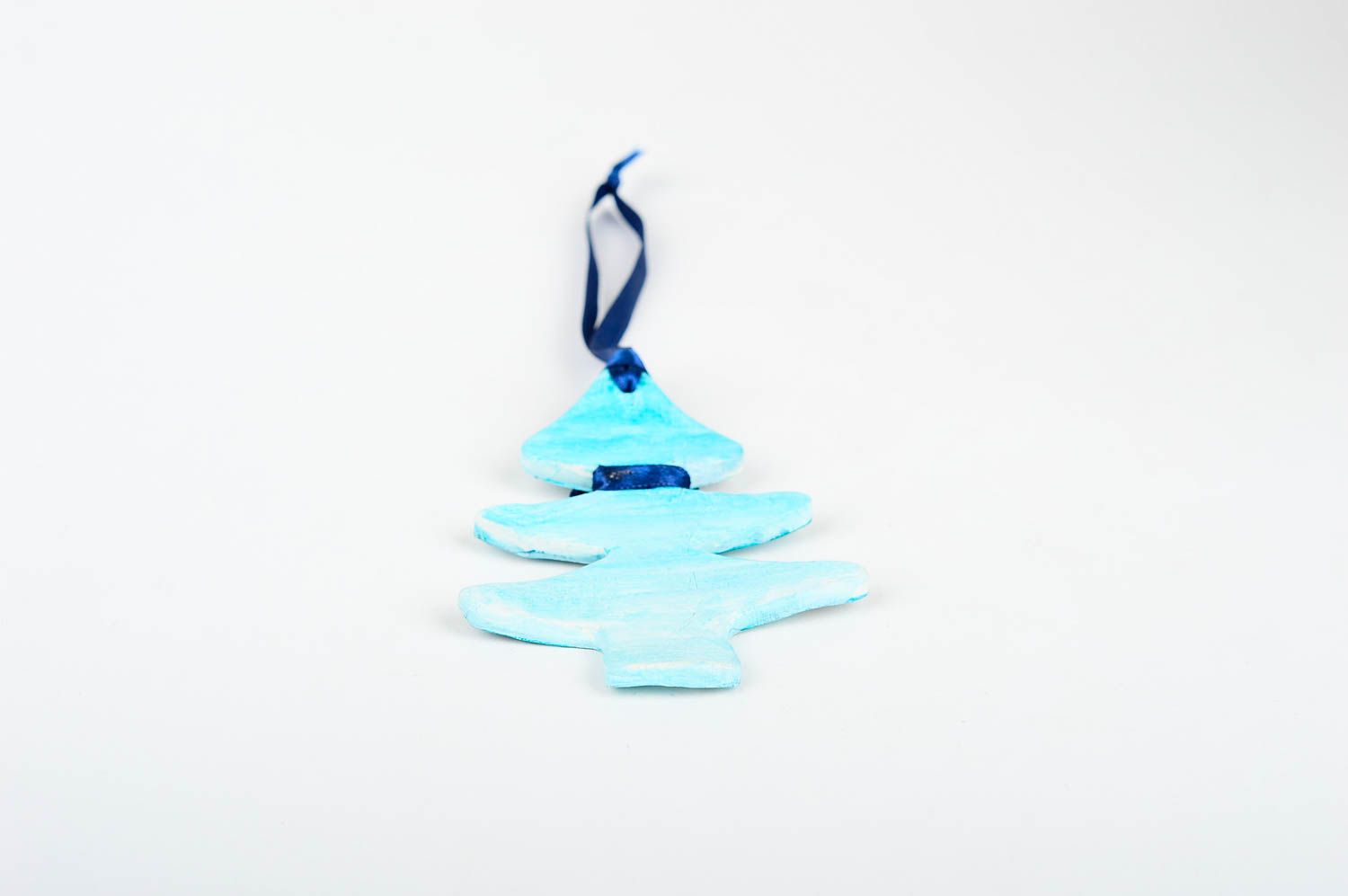 Игрушка на елку handmade декор для дома игрушка из глины расписная Елка голубая фото 4