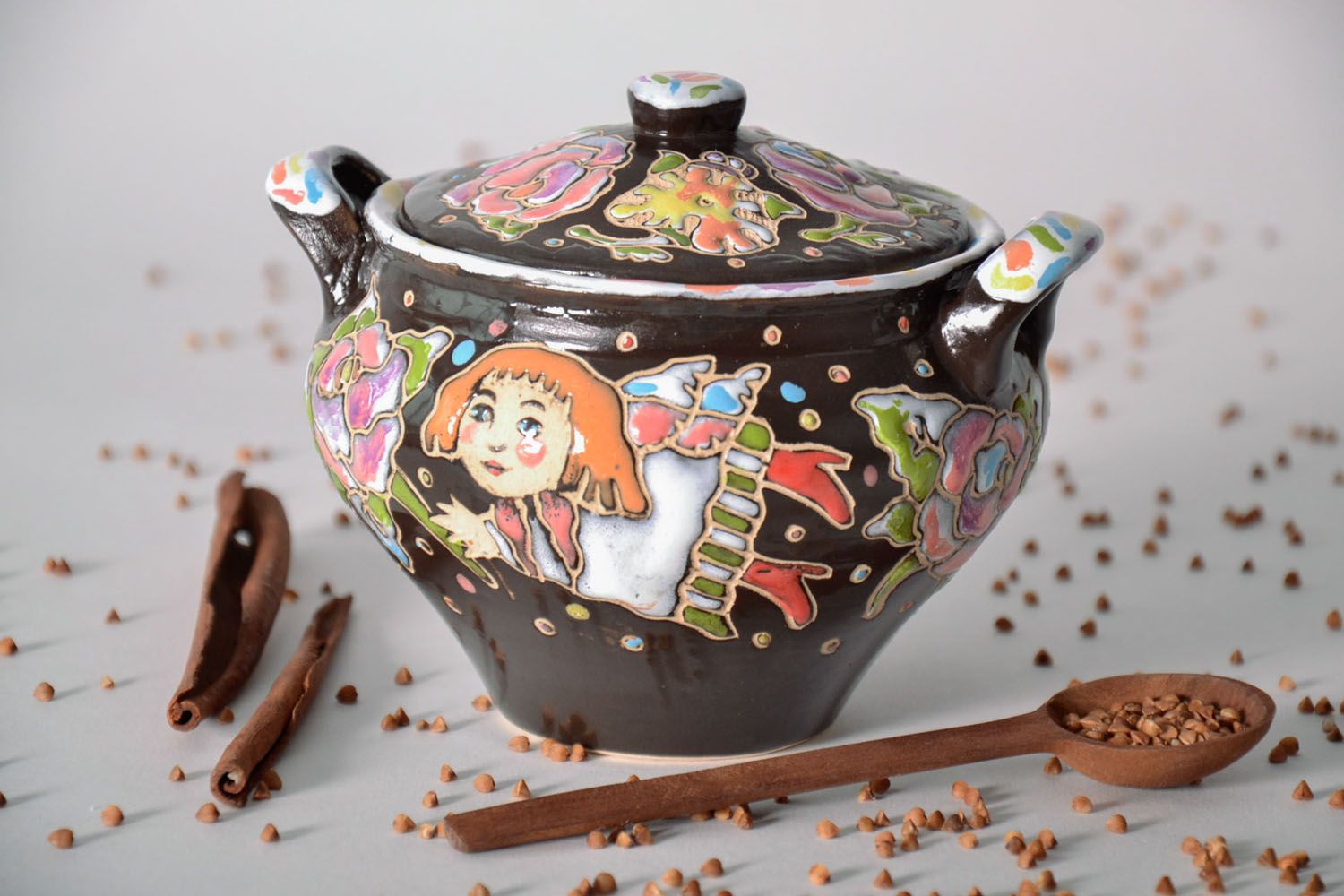 Ceramic sugar bowl with painting photo 1