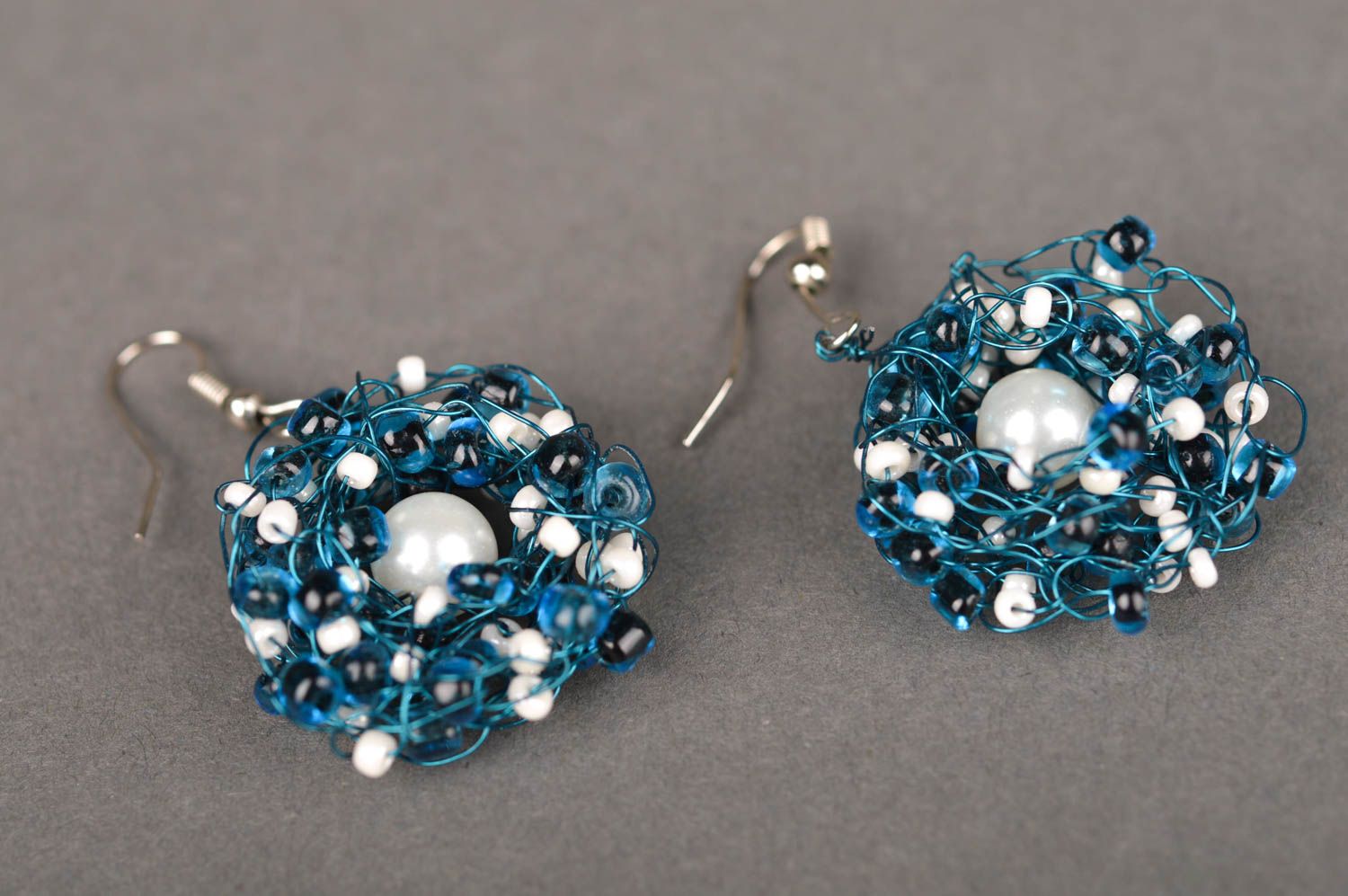 Runde handgemachte Ohrringe Glasperlen Schmuck in Blau Modeschmuck Ohrringe foto 5