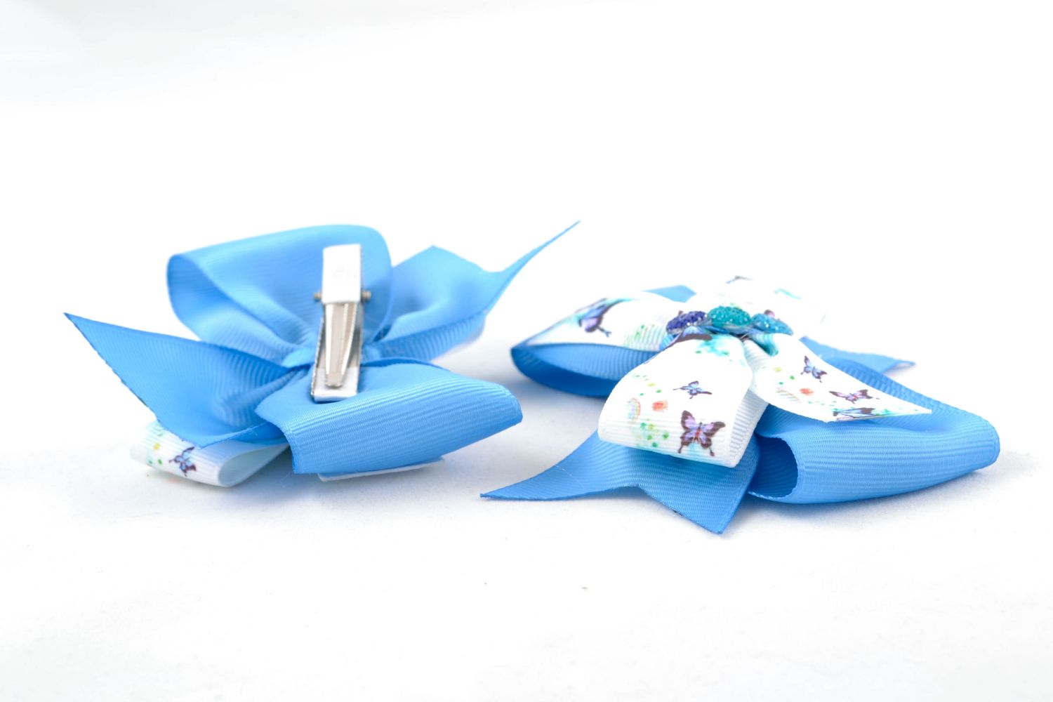 Blaue Haar Schleifen aus Ripsbändern foto 4