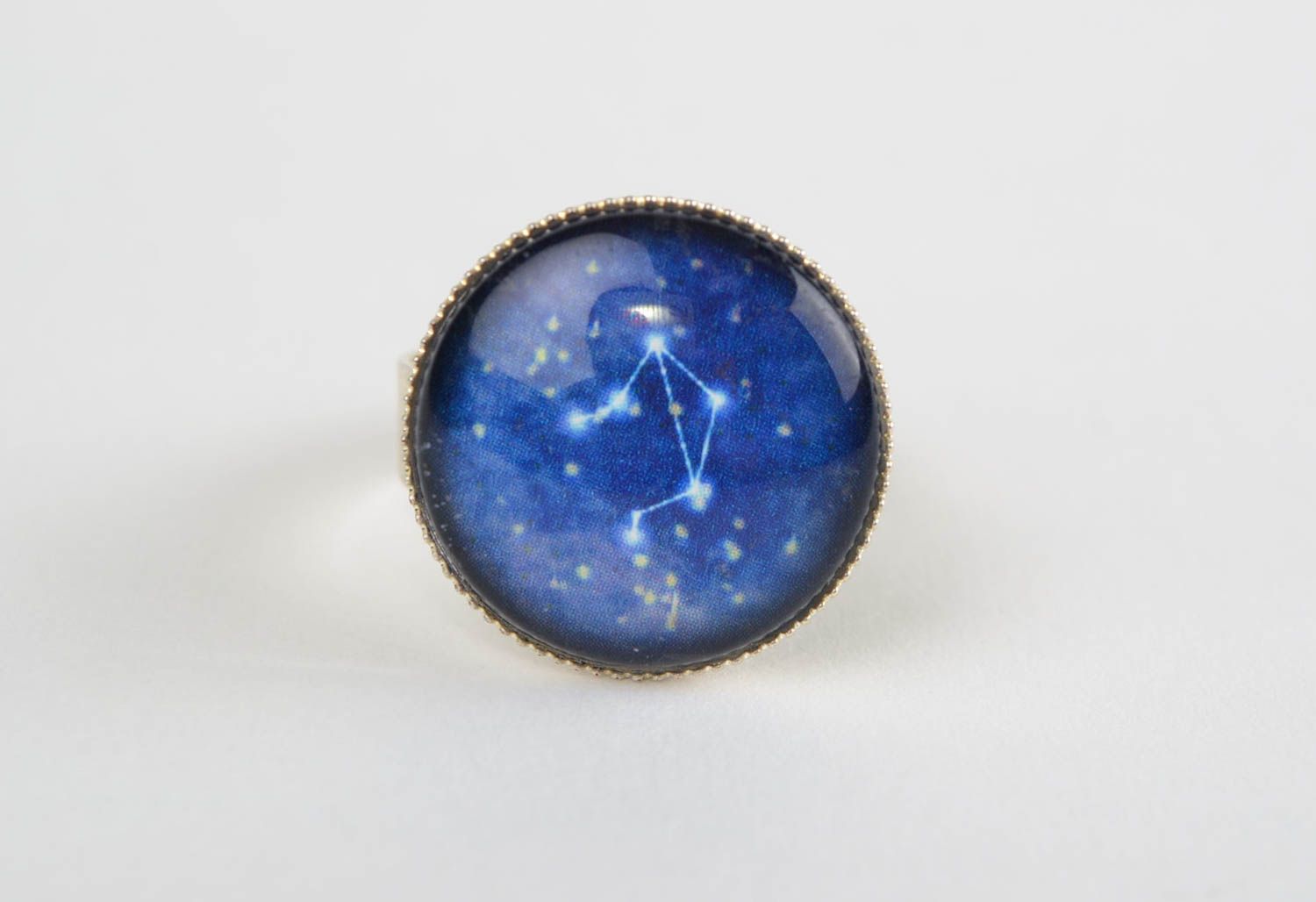 Runder handgemachter Glas Ring mit Waage Sternzeichen in Blau Frauen Schmuck  foto 2