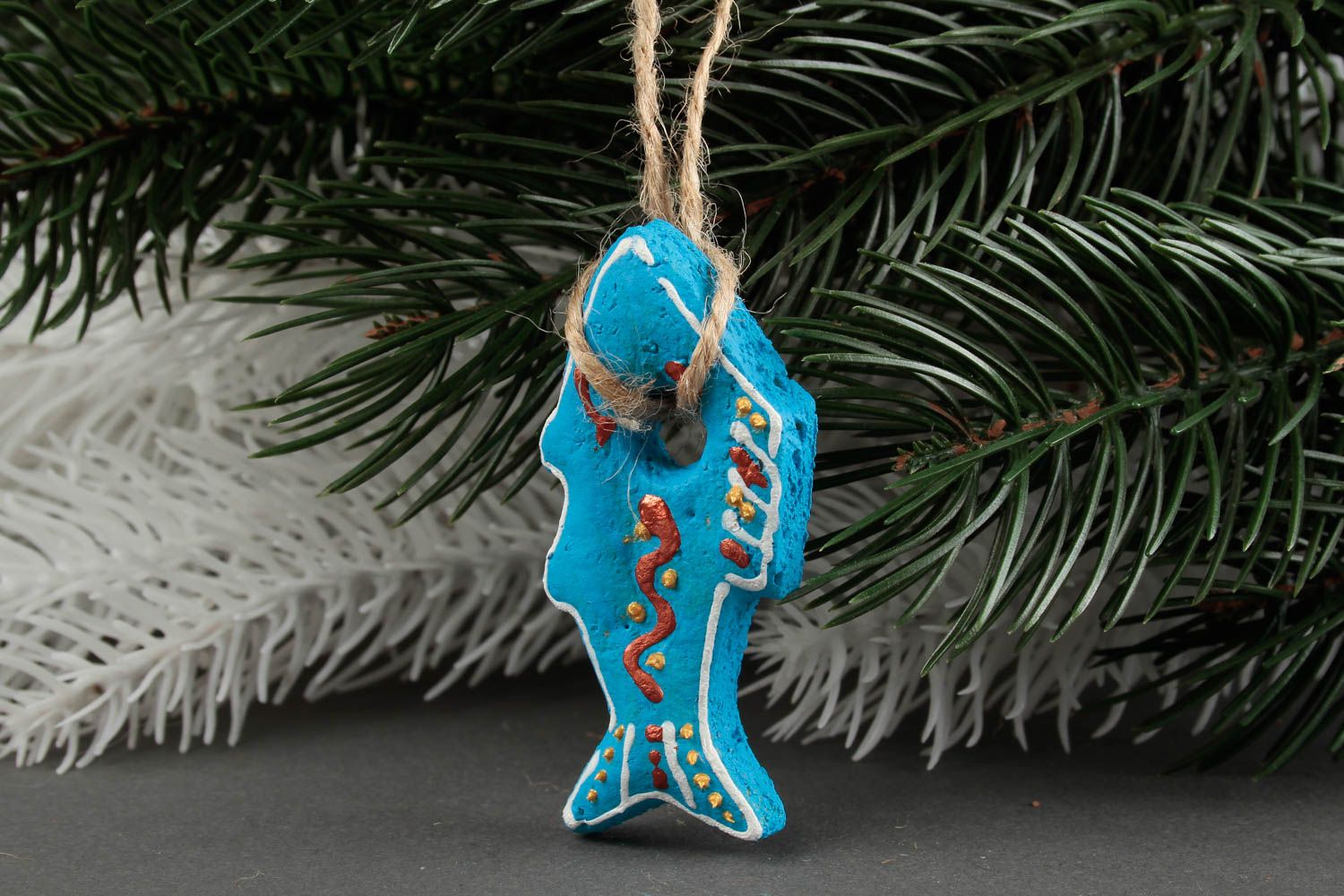 Arreglo navideño hecho a mano decoración de Navidad objeto decorativo Pez azul foto 1