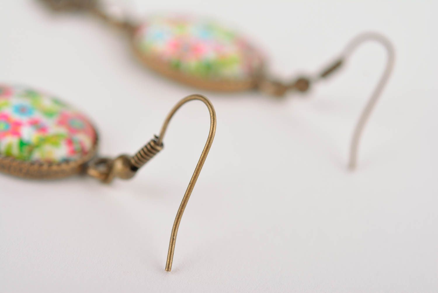 Beautiful handmade oval metal earrings glass earrings fashion accessories photo 5