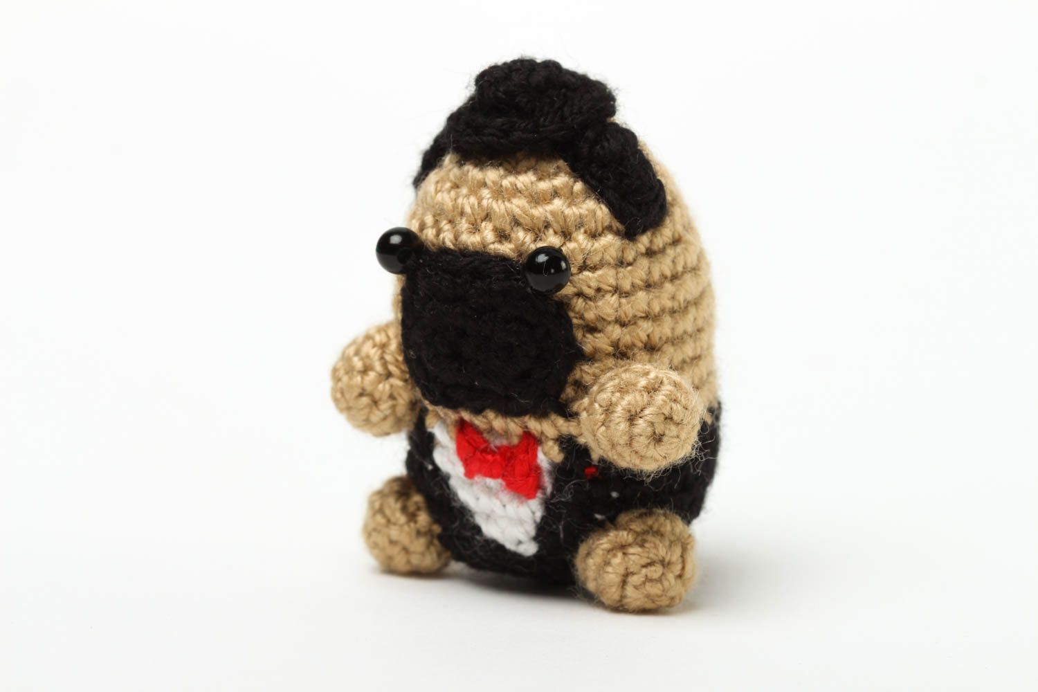 Jouet carlin Peluche faite main tricoté sympathique Cadeau enfant Gentleman photo 2