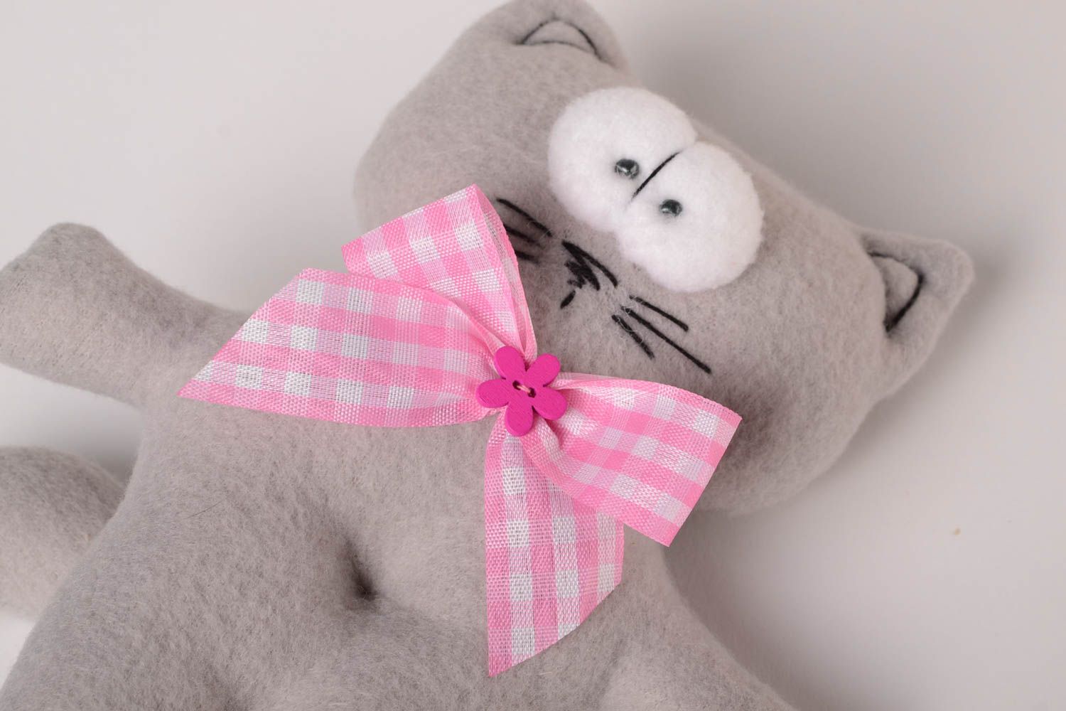 Handmade baby toy fleece handmade toy soft toy grey cat with bow toy for kids photo 5