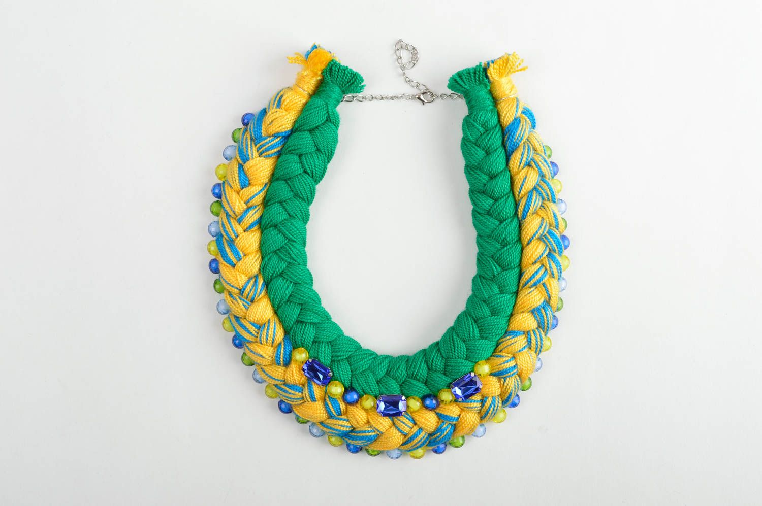Handmade Mode Accessoires Schmuck Set Halskette Damen lange Ohrringe grün gelb foto 3