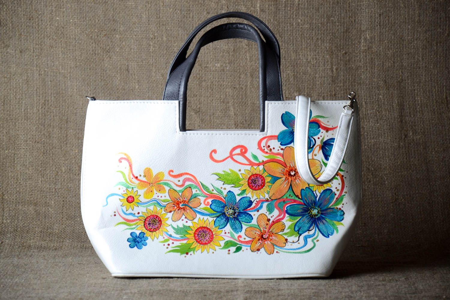 Handmade painted purse leatherette handbag summer accessories stylish handbag photo 1