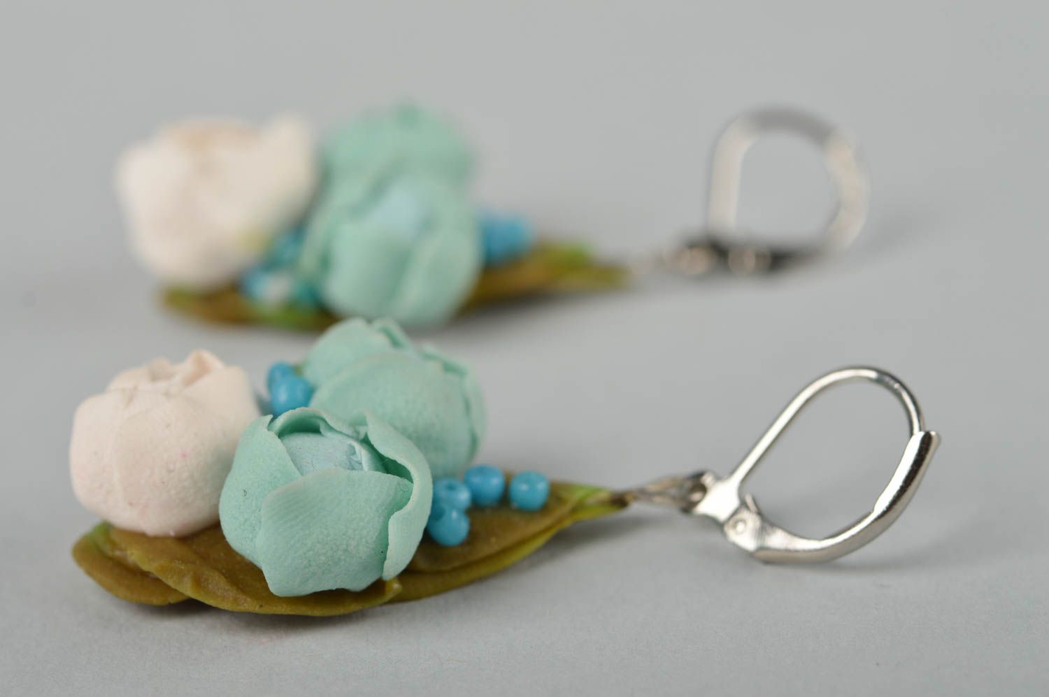 Handmade polymer clay earrings plastic earrings with flowers designer jewelry photo 5
